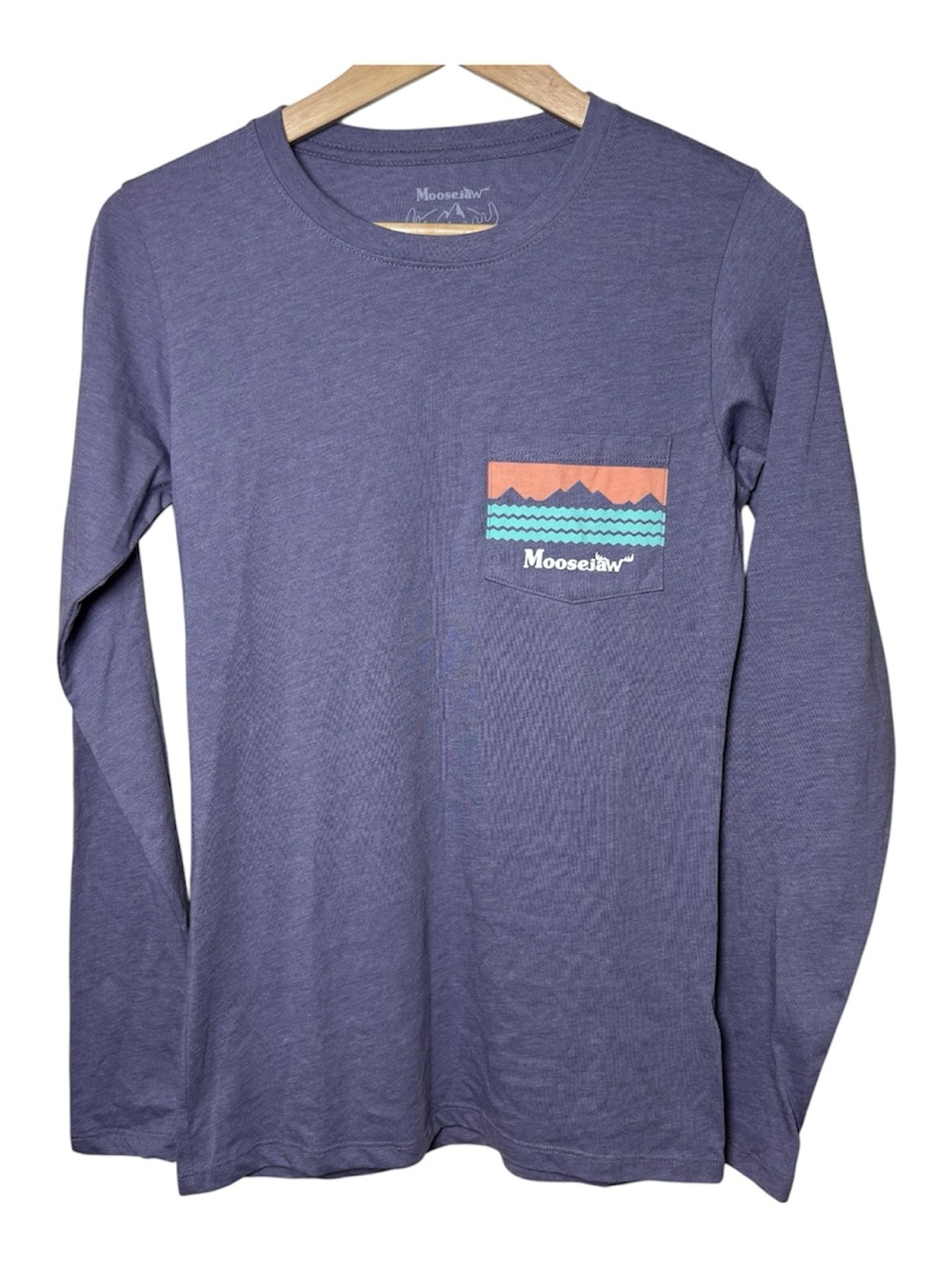 Moosejaw Shirt Tee Women Small Original Long Sleeve Purple Granola Organic NWOT